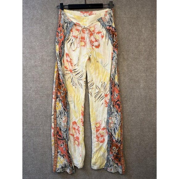 Billabong Floral Pants Women Small Wide Tie Waist Pull On Wrap Split Open Side - Picture 1 of 9